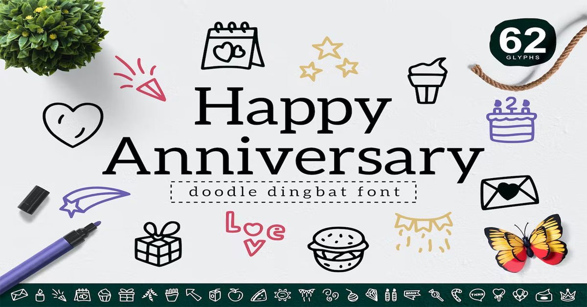 Happy Anniversary Doodle Flyer Premium Font