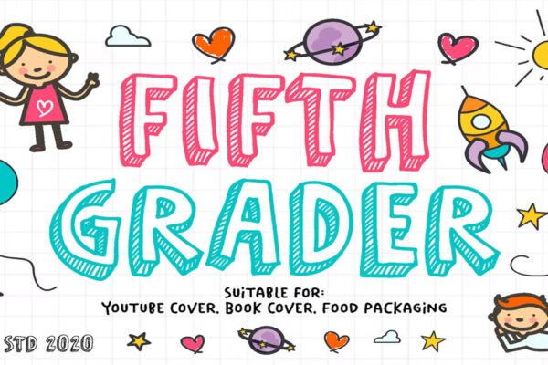 Fifth Grader - all caps funny doodle Youtube premium free Font